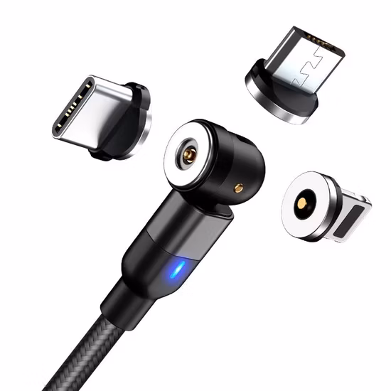 Schnellladegerät, 0,5 m, 1 m, 2 m, 3 m, magnetische Stromkabel, 3 A, 540 Grad drehbar, Micro-Typ-C-Lightning-Adapter, Schnellladedaten-USB-Kabel für iPhone und Android